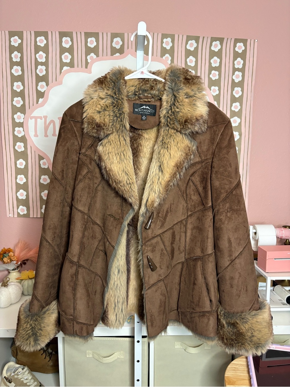 Montana & Co Brown Faux Fur Trim Jacket Size Medium